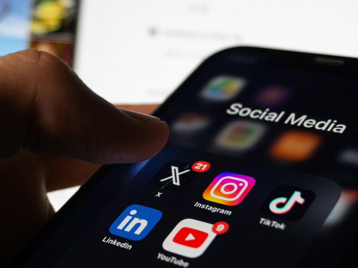 Social media apps on a phone: X, Instagram, TikTok, LinkedIn and YouTube